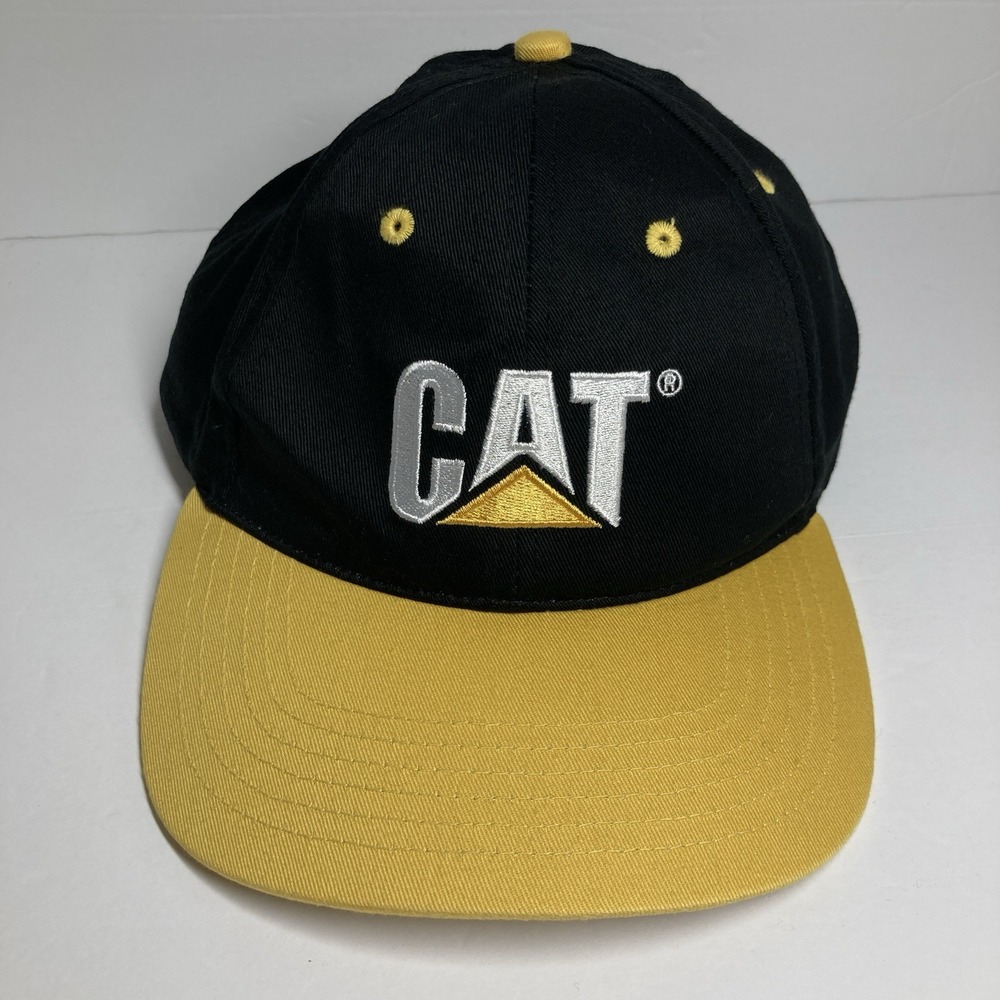 CAT Equipment Construction Cap Hat Black Yellow Adult Adjustable Snapback FLAWS